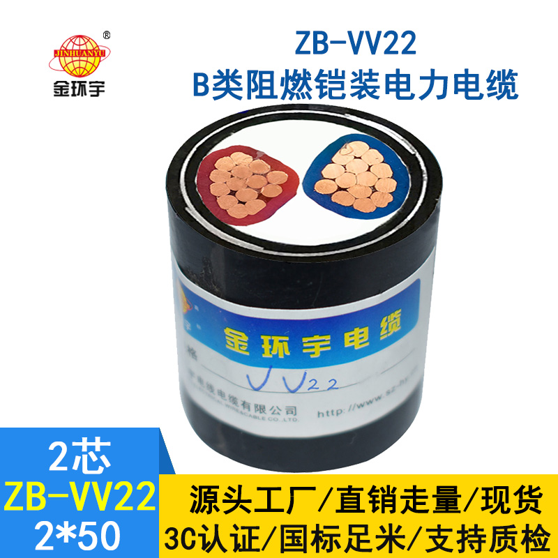 金環(huán)宇電纜 ZB-VV22-2*50平方 深圳阻燃b級(jí)鎧裝vv22電