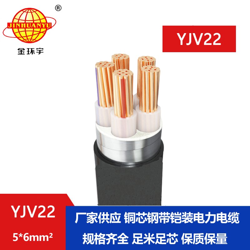 金環宇電線電纜 鎧裝電纜YJV22-5X6平方 銅芯 單芯